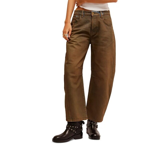 We The Free "Good Luck" Mid Rise Barrel Jeans in New Moon Coated Denim Sz 28 NWT - Picture 1 of 8